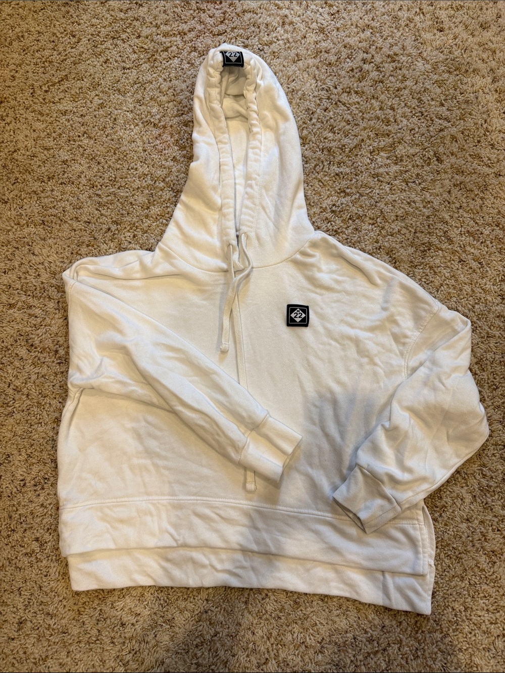 M22 White Pullover Cropped Hoodie with Small Chest Patch